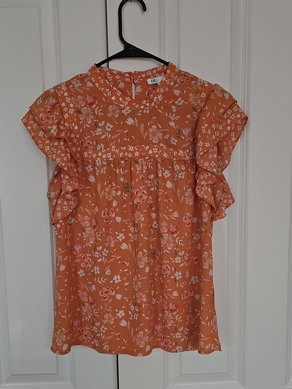 DR2 Orange Floral Ruffle Sleeve Blouse